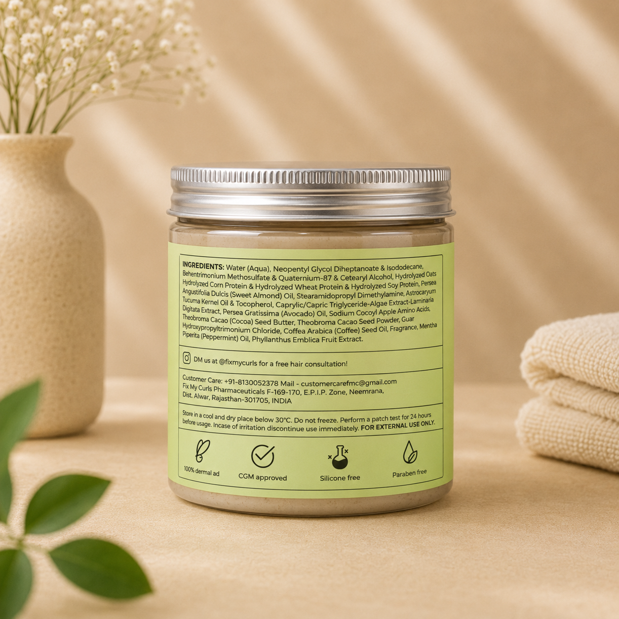 Fix My Curls Protein Powered Deep Conditioning Hair Mask | Bond Repair & Strengthening Hair Treatment for Curly & Wavy Hair | Silicone Free | 180g