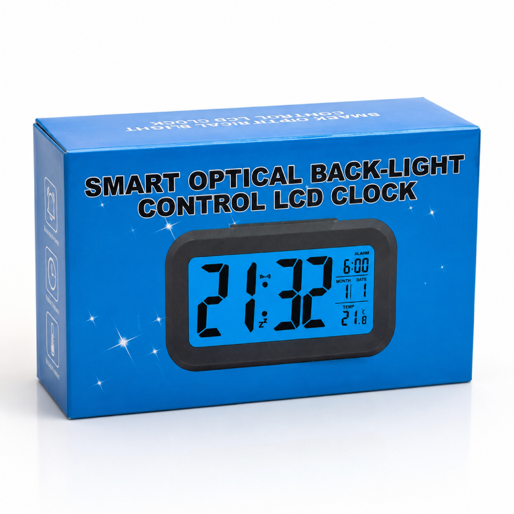 Digital Alarm Clock with Automatic Sensor, Date & Temperature Display, Compact LED Desk Table Clock for Students, Bedroom, Office, Living Room, Home Decor