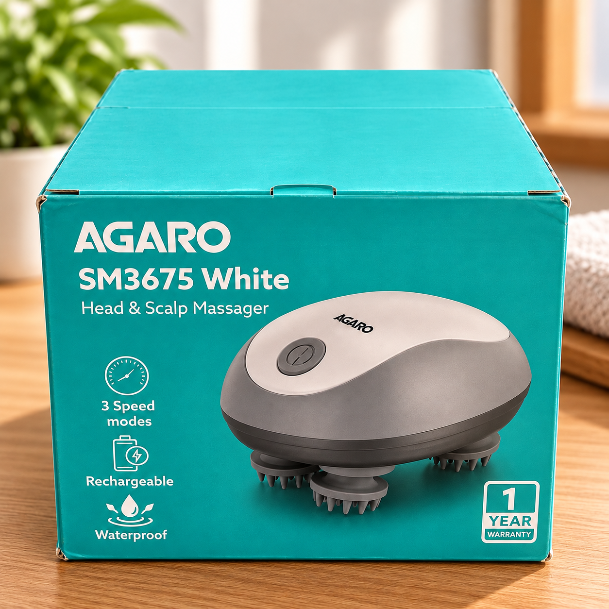 AGARO SM3675 White Head & Scalp Massager | 3 Speed Modes & 360° Rotation | Scalp Massage & Relaxation Device