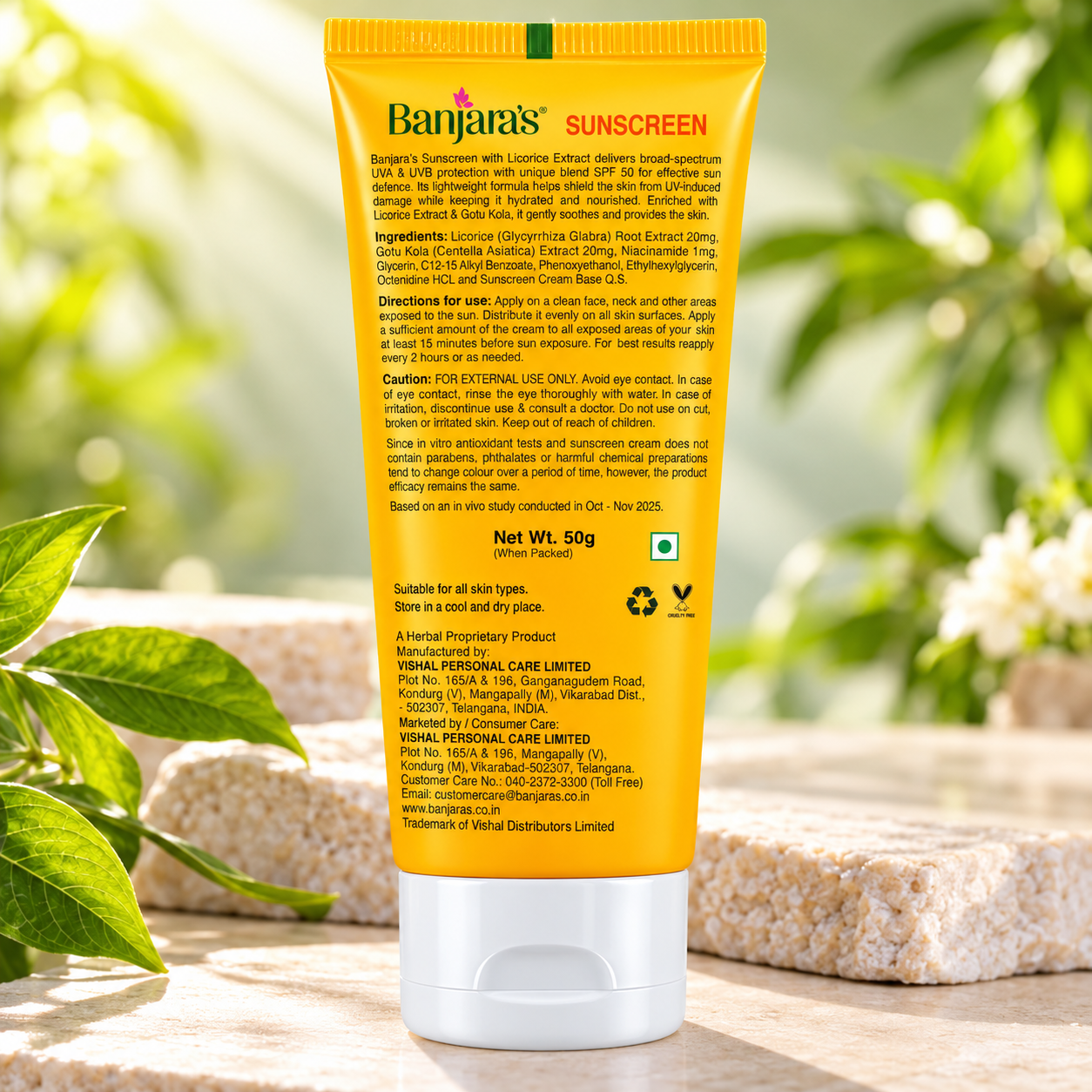 Banjara’s Sunscreen SPF 50+ PA++++ with Licorice Extract, Broad Spectrum UVA & UVB Protection, 50g