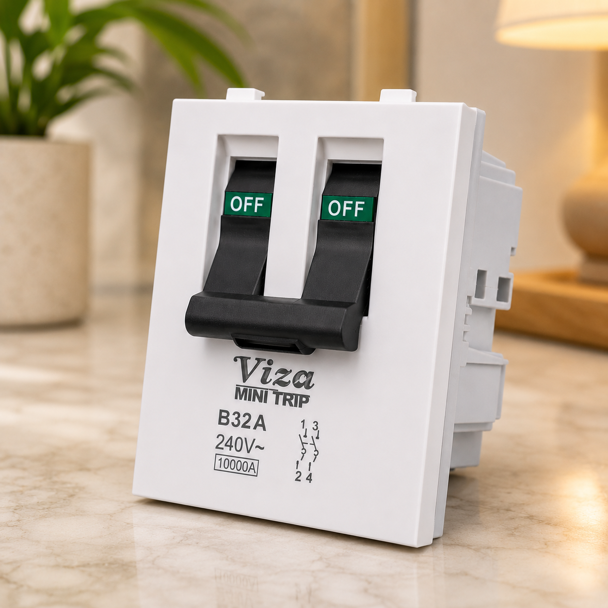 Vinayaka Viza Mini Trip DP MCB B32A 32 Amp Double Pole Circuit Breaker | 240V | 10000A Breaking Capacity
