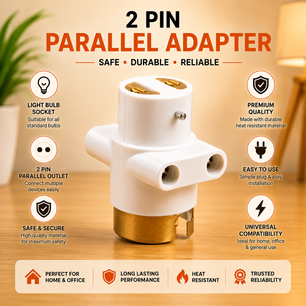 B22 Bulb Holder to 2-Pin Socket Adapter | Lamp Holder Converter | White Electrical Adapter