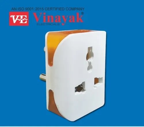 3 Pin Multi Socket Adapter Plug 6 AMP, White (Pack of 2)