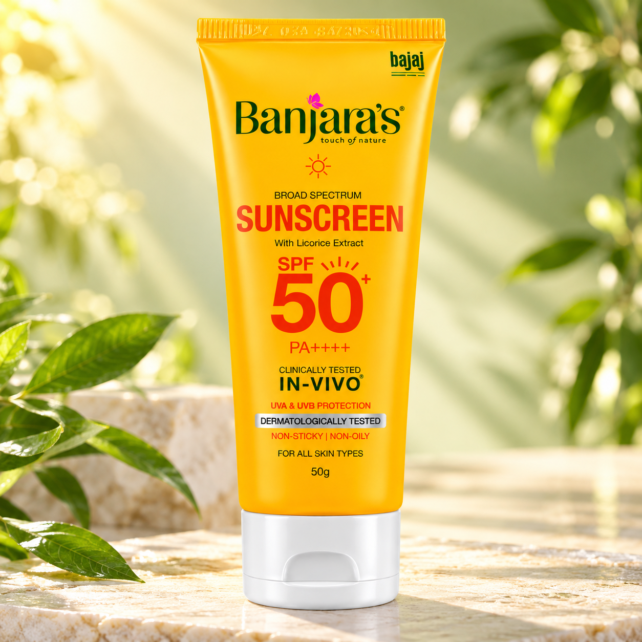 Banjara’s Sunscreen SPF 50+ PA++++ with Licorice Extract, Broad Spectrum UVA & UVB Protection, 50g