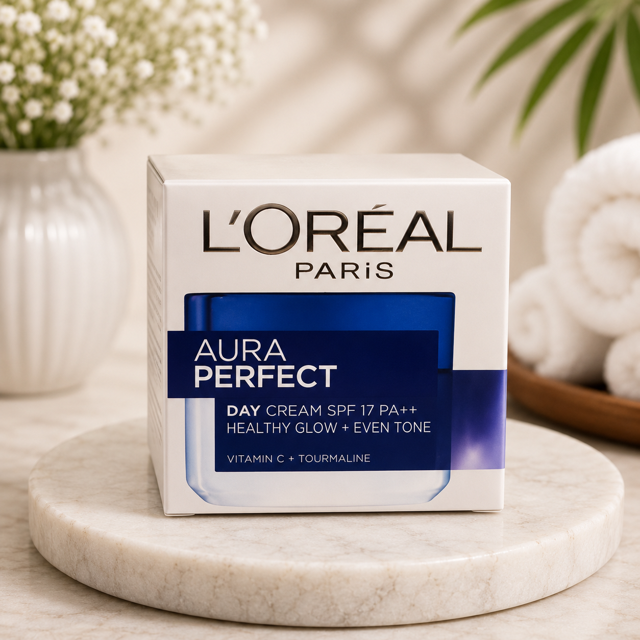 L'Oréal Paris Aura Perfect Day Cream SPF 17 PA++ with Vitamin C & Tourmaline | Healthy Glow & Even Tone Face Cream | Daily Moisturizer for Radiant Skin