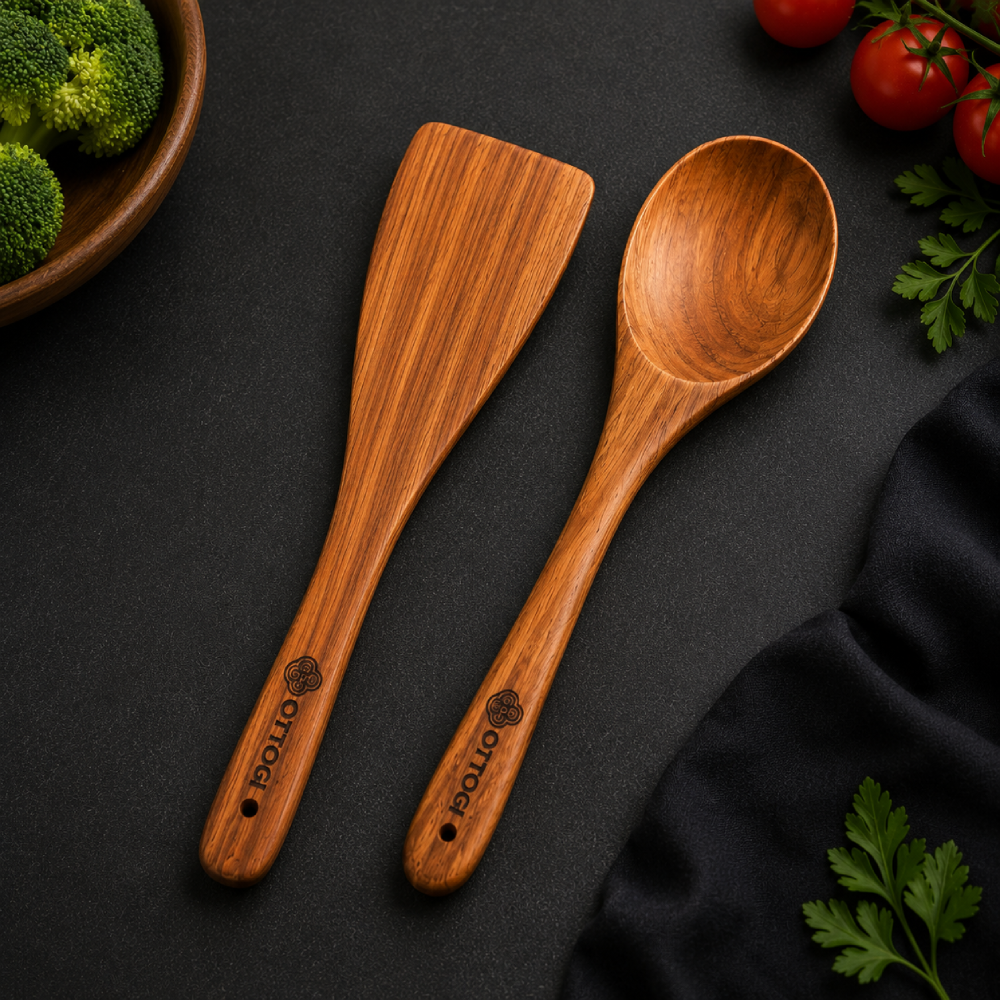 Premium Wooden Spoon & Spatula Set | Natural Wooden Cooking & Serving Utensils | Eco-Friendly Kitchen Tools
